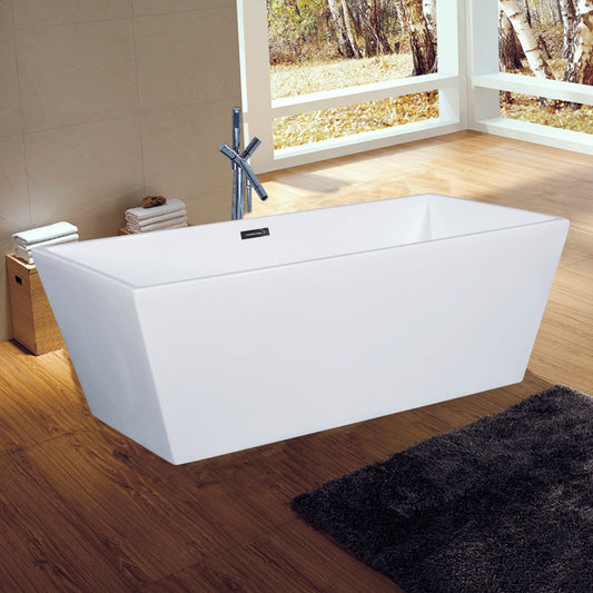 White Rectangular Free Standing Soaking Bathtub 59-inch
