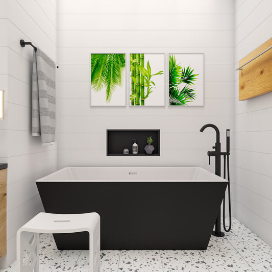 Black & White Rectangular Acrylic Soaking Bathtub 59-inch