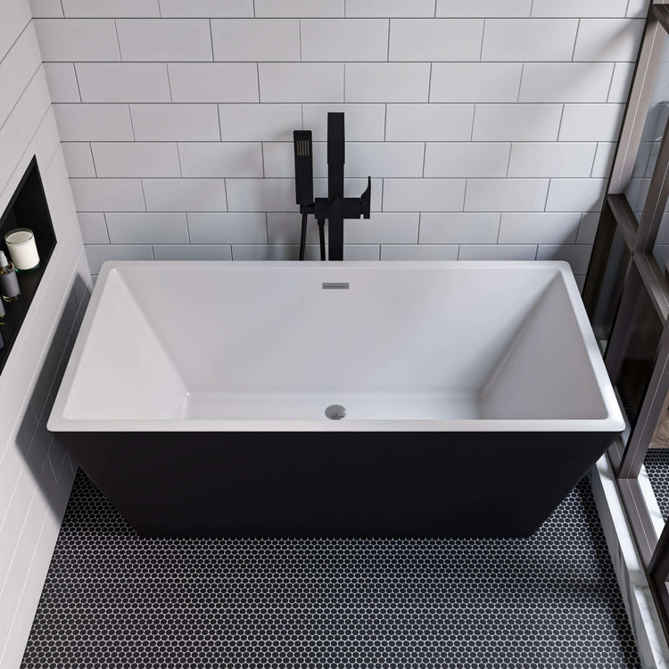Black & White Rectangular Acrylic Soaking Bathtub 59-inch
