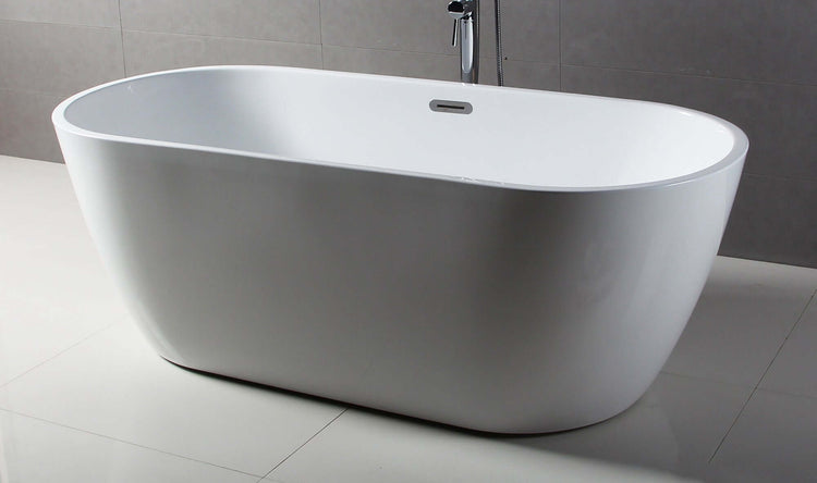 White Oval Acrylic Free Standing Soaking Bathtub 67-inch