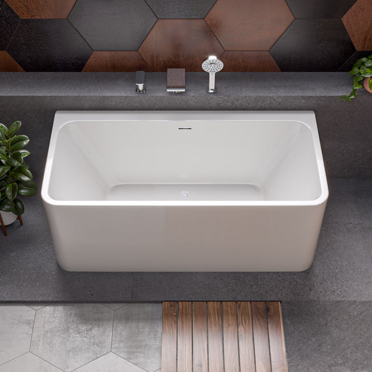 White Rectangular Acrylic Free Standing Soaking Bathtub 59-inch