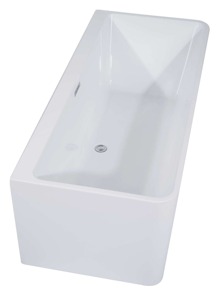 White Rectangular Acrylic Free Standing Soaking Bathtub 59-inch