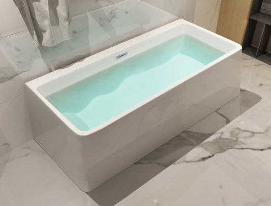 White Rectangular Acrylic Free Standing Soaking Bathtub 67-inch