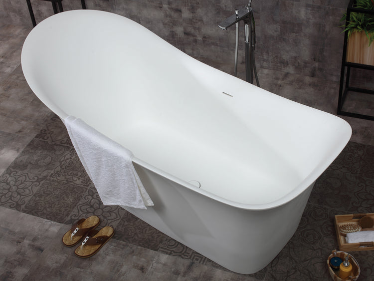 White Solid Surface Smooth Resin Soaking Slipper Bathtub 74in