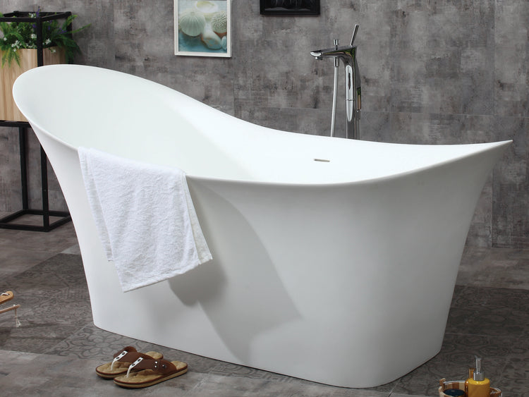 White Solid Surface Smooth Resin Soaking Slipper Bathtub 74in