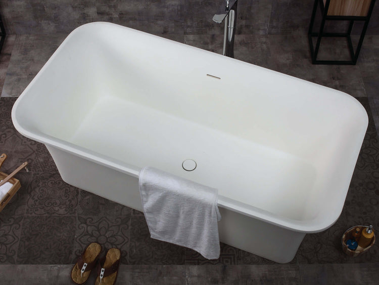 White Rectangular Solid Surface Smooth Resin Soaking Bathtub 67in