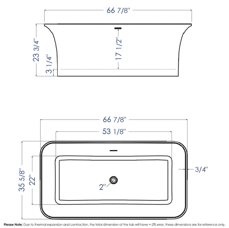 White Rectangular Solid Surface Smooth Resin Soaking Bathtub 67in