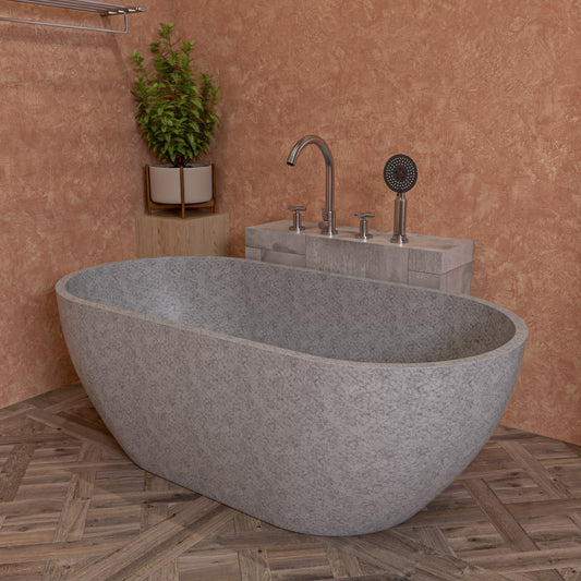 Solid Concrete Oval Free Standing Bathtub 59-inch
