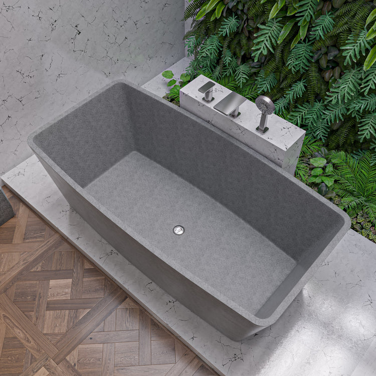 Solid Concrete Rectangular Free Standing Bathtub 71-inch