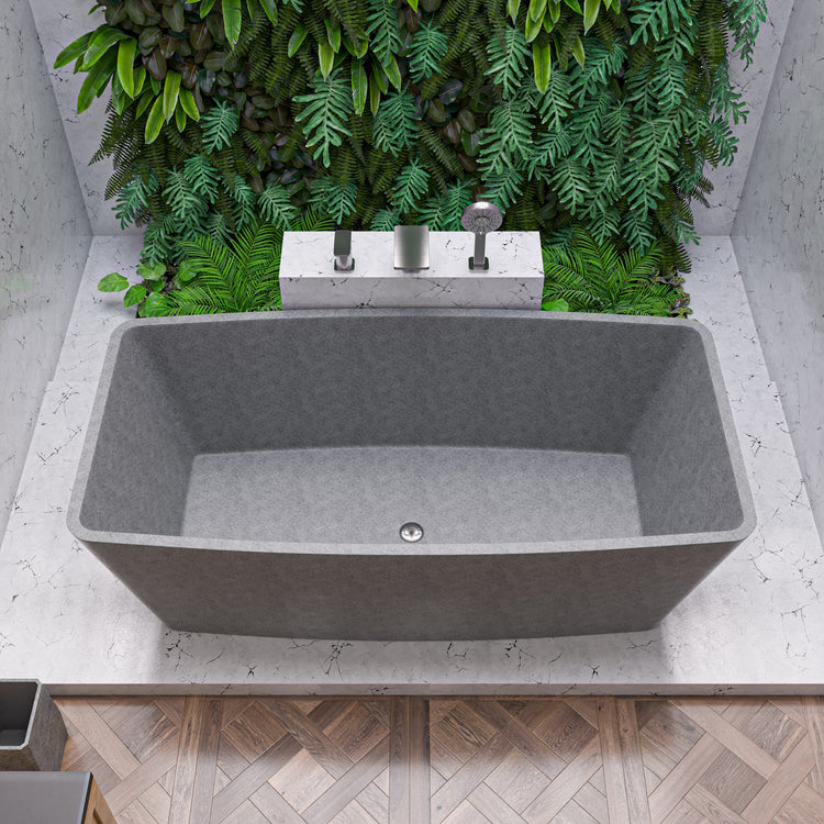 Solid Concrete Rectangular Free Standing Bathtub 71-inch