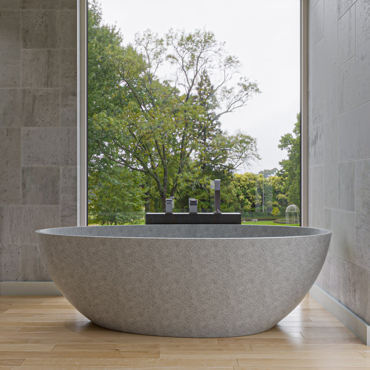 Solid Concrete Tear Drop Free Standing Bathtub 72-inch